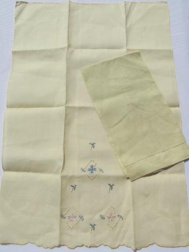 photo of vintage madeira style embroidered linens, powder room guest towels lot #3