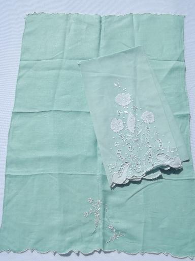 photo of vintage madeira style embroidered linens, powder room guest towels lot #5