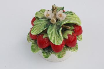 vintage majolica strawberries, decorative red strawberry bunch hand painted ceramic