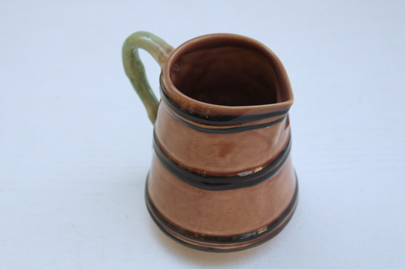 photo of vintage majolica style autumn leaves creamer pitcher, Portugal pottery Williams Sonoma paper label #2