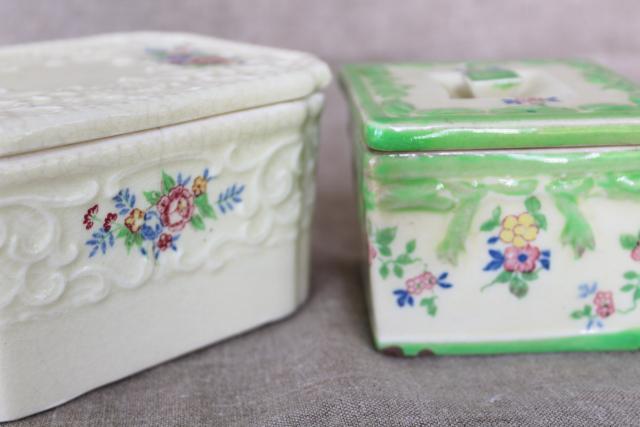 photo of vintage majolica style ceramic boxes or fridge dishes, hand painted made in Japan #7