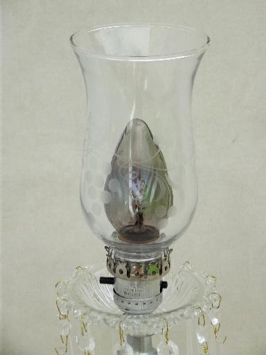 photo of vintage mantle lamps w/ crystal prisms, vintage pressed glass mantel lamp pair #4