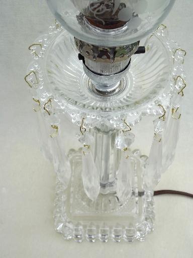 photo of vintage mantle lamps w/ crystal prisms, vintage pressed glass mantel lamp pair #6