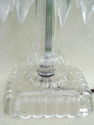 photo of vintage mantle lamps w/ crystal prisms, vintage pressed glass mantel lamp pair #7