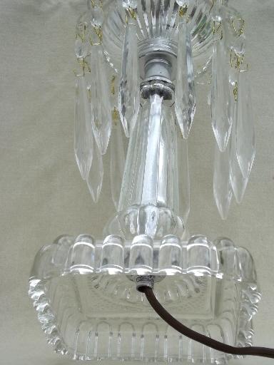 photo of vintage mantle lamps w/ crystal prisms, vintage pressed glass mantel lamp pair #8