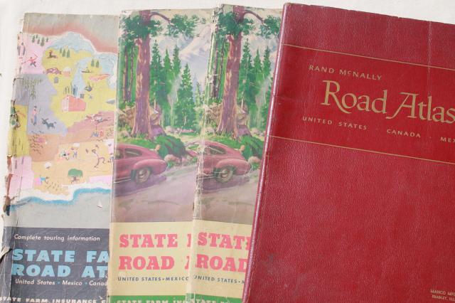 photo of vintage maps lot, 40s & 50s road map atlas books, large map pages for wall paper etc. #1