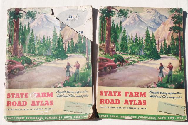 photo of vintage maps lot, 40s & 50s road map atlas books, large map pages for wall paper etc. #13