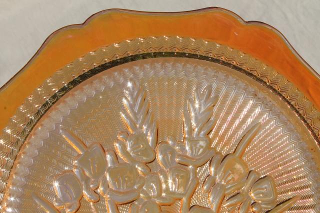 photo of vintage marigold iridescent carnival glass dishes set iris & herringbone plates, cups & saucers  #8
