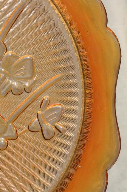 photo of vintage marigold iridescent carnival glass dishes set iris & herringbone plates, cups & saucers #9