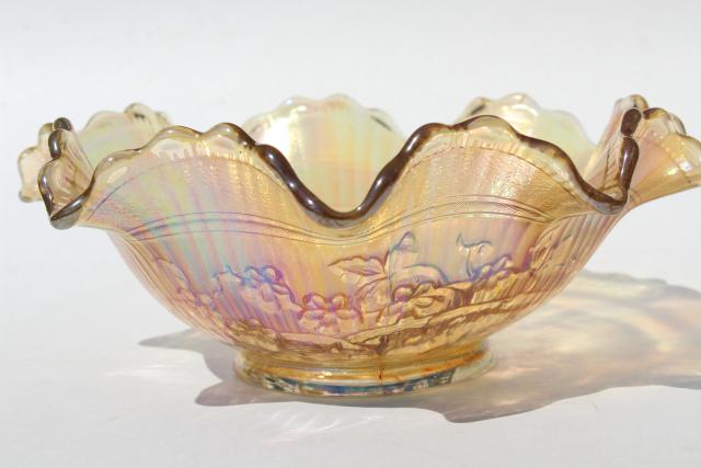 photo of vintage marigold iridescent carnival luster bowl, Imperial glass windmill pattern #4