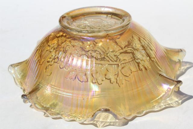 photo of vintage marigold iridescent carnival luster bowl, Imperial glass windmill pattern #6