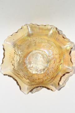 catalog photo of vintage marigold iridescent carnival luster bowl, Imperial glass windmill pattern