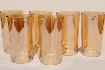 catalog photo of vintage marigold iridescent glass tumblers, Jeannette hex optic pattern drinking glasses