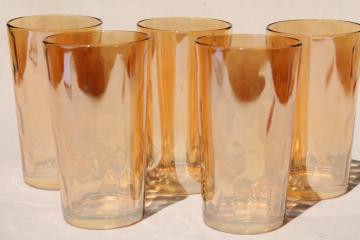 catalog photo of vintage marigold iridescent glass tumblers, paneled optic rib pattern drinking glasses