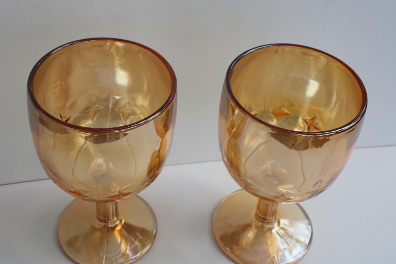 photo of vintage marigold iridescent luster chalice shape goblets, big wine glasses #2