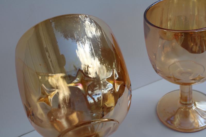 photo of vintage marigold iridescent luster chalice shape goblets, big wine glasses #3