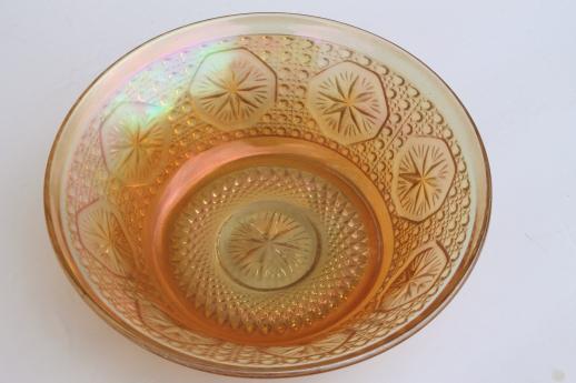 photo of vintage marigold luster carnival glass bowl, Imperial star medallion button pattern #4