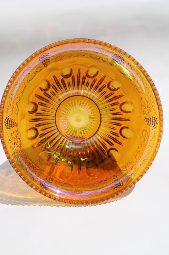 photo of vintage marigold luster carnival glass grapes punch bowl & cups, iridescent amber color #4