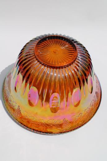 photo of vintage marigold luster carnival glass grapes punch bowl & cups, iridescent amber color #5