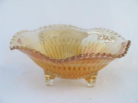 photo of vintage marigold luster carnival glass lot, paneled optic rose bowl, ruffled candy dish #4