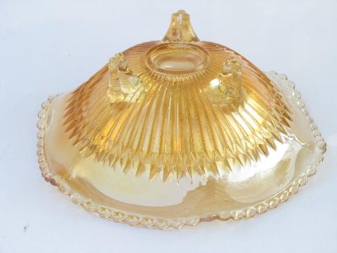 photo of vintage marigold luster carnival glass lot, paneled optic rose bowl, ruffled candy dish #6