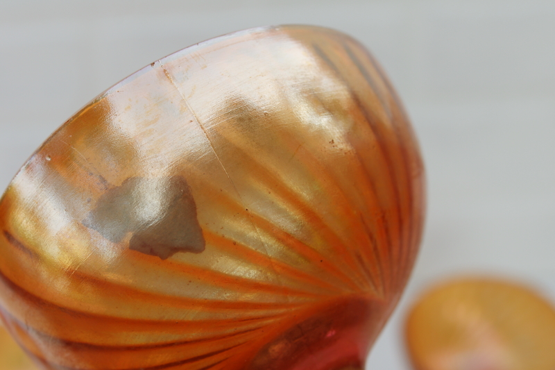 photo of vintage marigold orange iridescent luster carnival glass, set of 8 sherbets or cocktail glasses #3