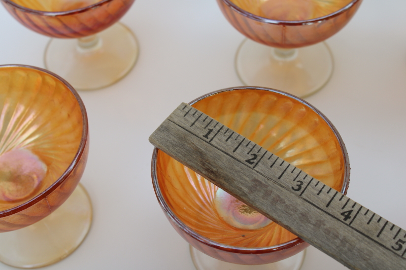 photo of vintage marigold orange iridescent luster carnival glass, set of 8 sherbets or cocktail glasses #6