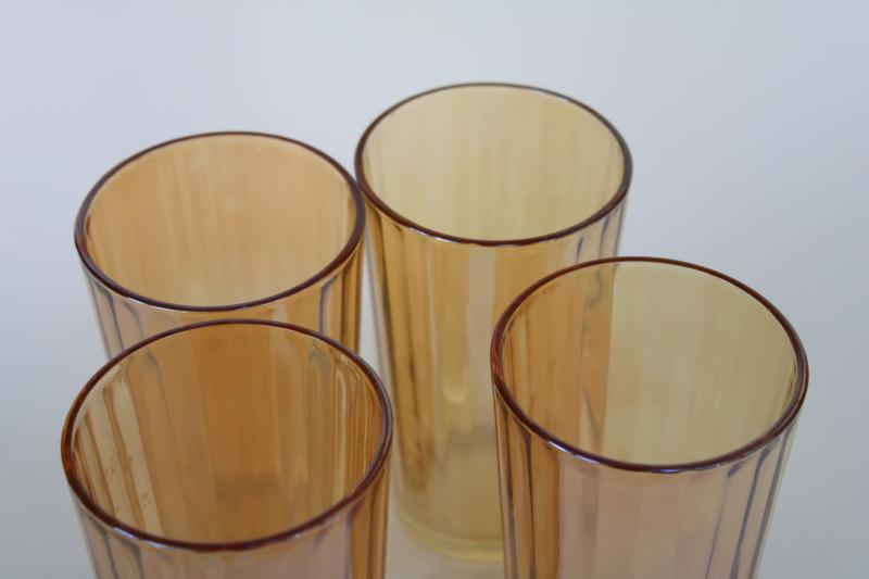 photo of vintage marigold peach luster glass tumblers, Jeannette panel optic pattern #3