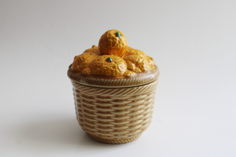 photo of vintage marmalade jar, hand painted Japan ceramic basket of oranges jam pot #1