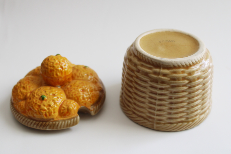 photo of vintage marmalade jar, hand painted Japan ceramic basket of oranges jam pot #3