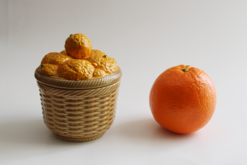 photo of vintage marmalade jar, hand painted Japan ceramic basket of oranges jam pot #4