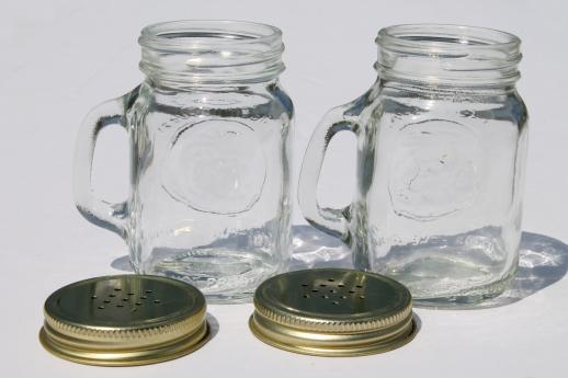 photo of vintage mason jar spice jars or S&P shakers, mini mason jar mugs w/ shaker lids #3