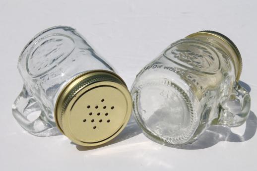 photo of vintage mason jar spice jars or S&P shakers, mini mason jar mugs w/ shaker lids #4