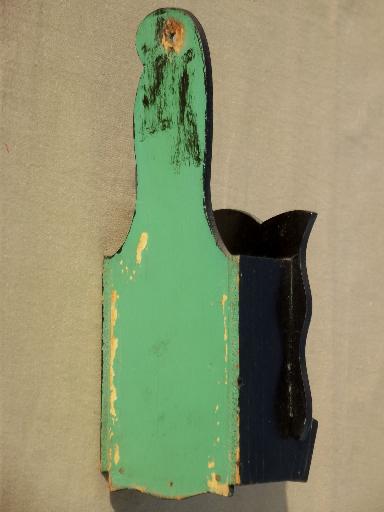 photo of vintage match safe, folk art wood black cat match holder w/ original old paint #4