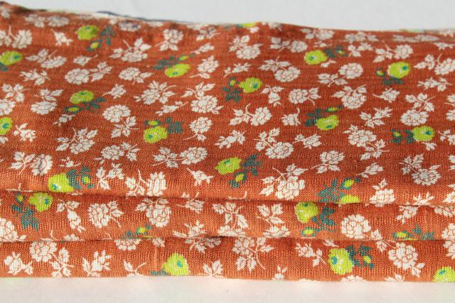 photo of vintage matched sacks feed sack fabric, woven stripe cotton flower print apple green on rust #2