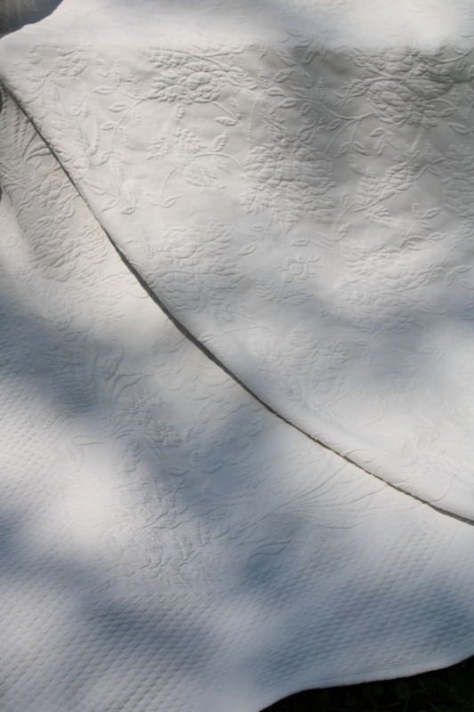 photo of vintage matelasse bedspread, textured floral all white cotton coverlet french country style #2