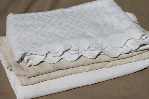 photo of vintage matelasse textured cotton bedspreads or bed covers, antique coverlet lot #1