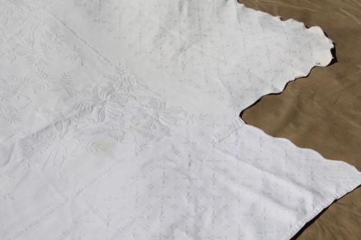 photo of vintage matelasse textured cotton bedspreads or bed covers, antique coverlet lot #8