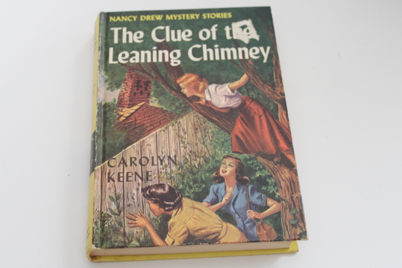 photo of vintage matte cover Nancy Drew mystery The Clue of the Leaning Chimney #1