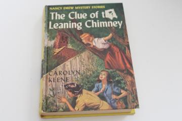 catalog photo of vintage matte cover Nancy Drew mystery The Clue of the Leaning Chimney