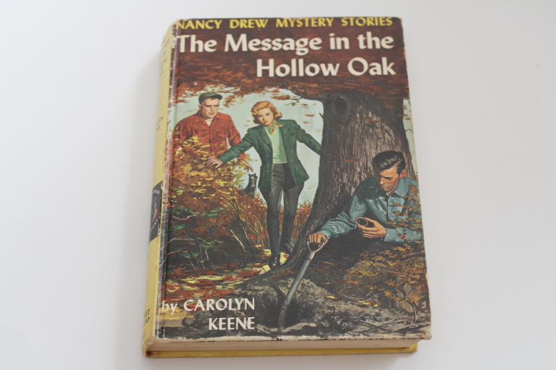 photo of vintage matte cover Nancy Drew mystery The Message in the Hollow Oak #1