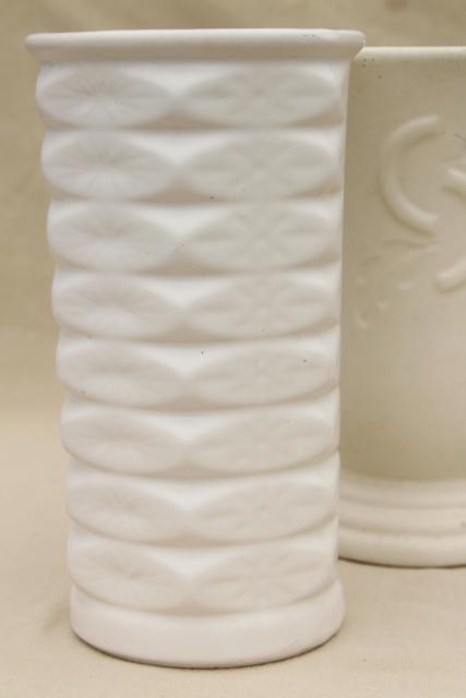 photo of vintage matte & glossy ivory white pottery planters pots, bowls & vases, mid-century mod ceramics #5