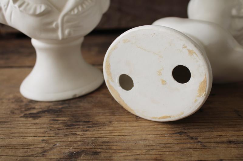 photo of vintage matte white ceramic busts, young girl & boy Victorian style statuary #5