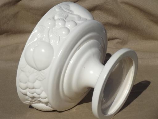photo of vintage matte white ceramic fruit bowl, large compote pedestal dish  #2