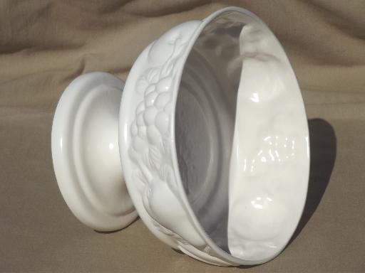 photo of vintage matte white ceramic fruit bowl, large compote pedestal dish  #4