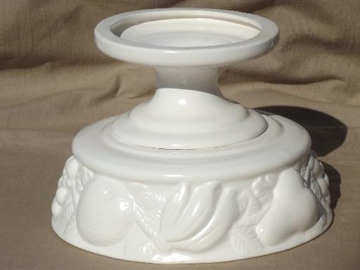 photo of vintage matte white ceramic fruit bowl, large compote pedestal dish  #5