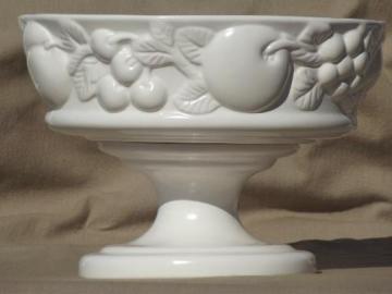 catalog photo of vintage matte white ceramic fruit bowl, large compote pedestal dish 