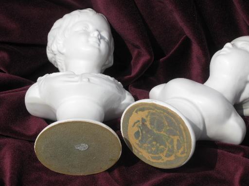 photo of vintage matte white pottery busts, young boy and girl french bisque style #2