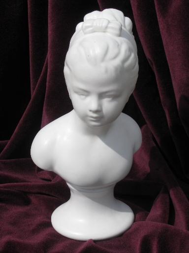 photo of vintage matte white pottery busts, young boy and girl french bisque style #3