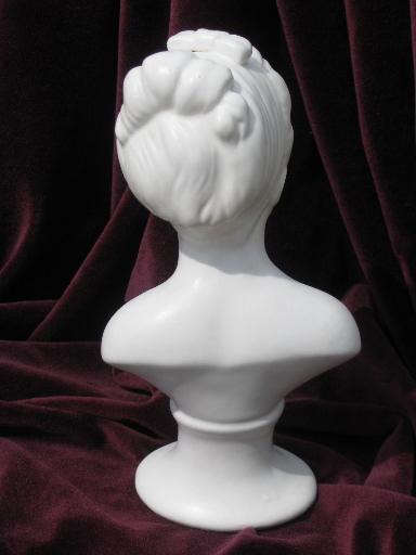 photo of vintage matte white pottery busts, young boy and girl french bisque style #4